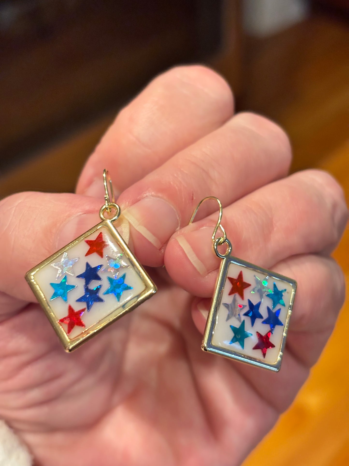 Patriotic Star Dangle Earrings, Red White Blue Earrings, 4th of July Jewelry, Americana Earrings, Festive Star Statement Earrings