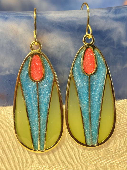 Colorful Tulip Teardrop Earrings | Art Nouveau Inspired Dangle Earrings | Handmade Resin Floral Jewelry | Lightweight Statement Earrings