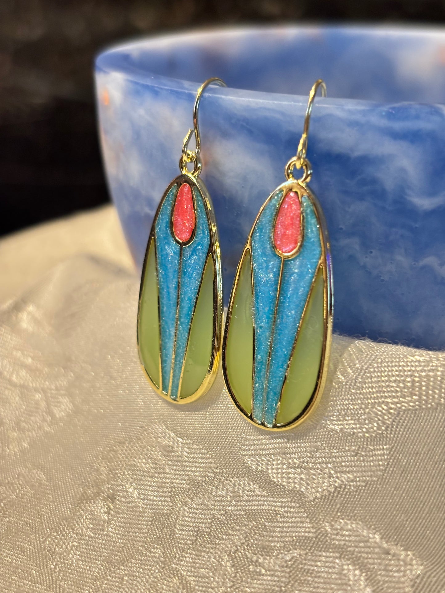 Colorful Tulip Teardrop Earrings | Art Nouveau Inspired Dangle Earrings | Handmade Resin Floral Jewelry | Lightweight Statement Earrings