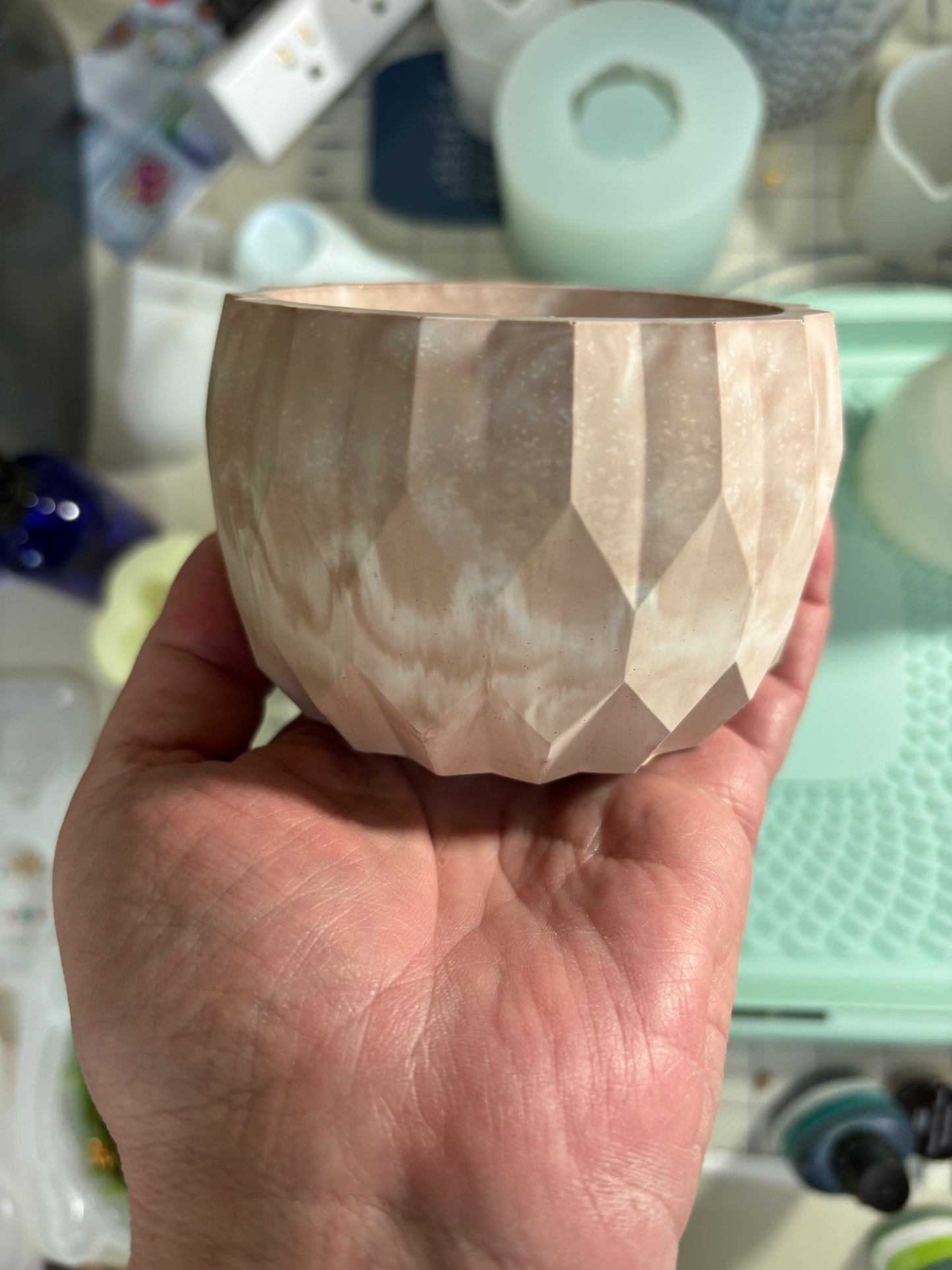 Neutral Faceted Ceramic/Eco Resin Jewelry Dish