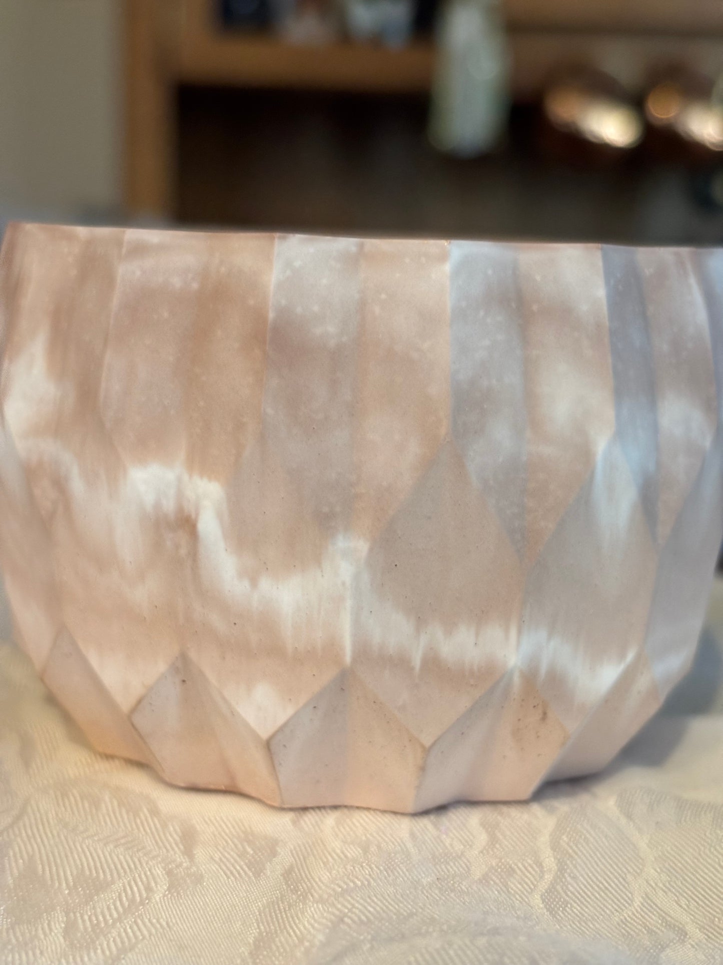 Neutral Faceted Ceramic/Eco Resin Jewelry Dish