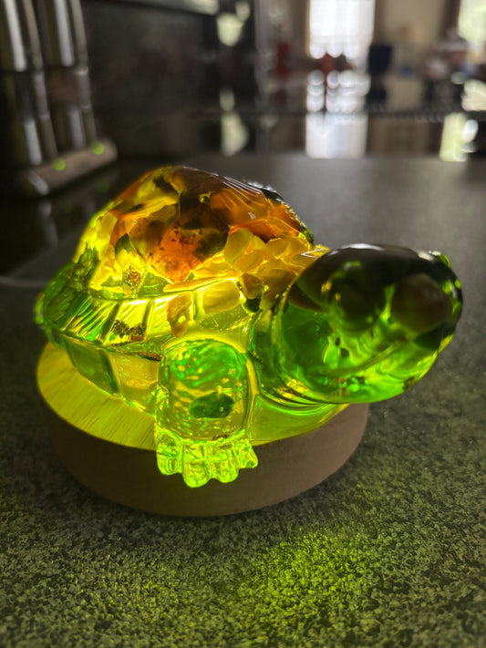 Handmade Resin Turtle with Jasper & Shell Inlay, LED Display Base Option, Ocean Decor, Crystal Turtle Figurine, Coastal Home Accent