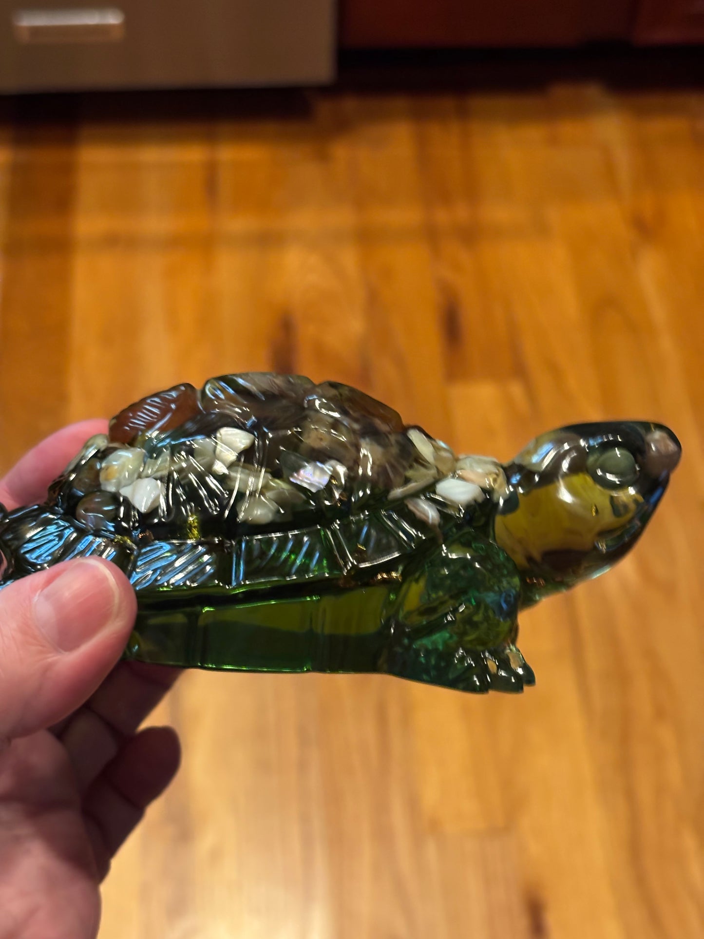 Handmade Resin Turtle with Jasper & Shell Inlay, LED Display Base Option, Ocean Decor, Crystal Turtle Figurine, Coastal Home Accent