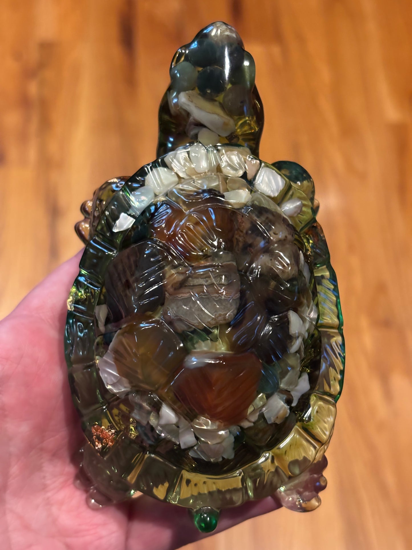 Handmade Resin Turtle with Jasper & Shell Inlay, LED Display Base Option, Ocean Decor, Crystal Turtle Figurine, Coastal Home Accent