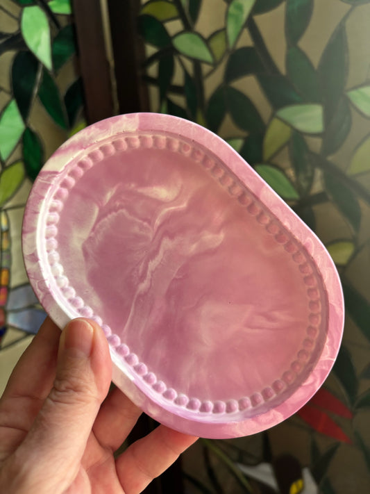 Pink Trinket Tray, Handmade Jewelry Dish, Eco Resin Catchall, Cottagecore Decor, Ring Holder, Feminine Vanity Tray, Gift for Her