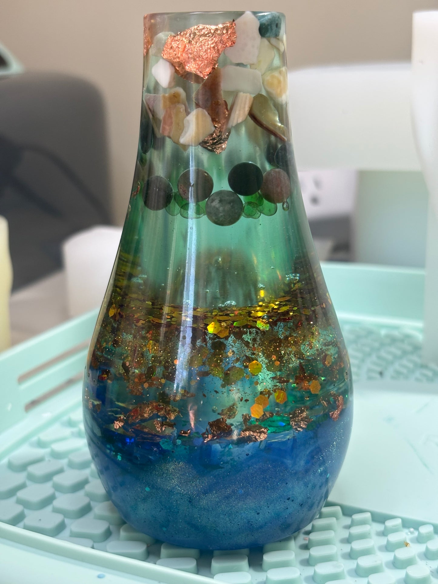 Ocean-Inspired Resin Bud Vase | Coastal Decor | Handmade Resin Vase | Optional LED Light Base | One-of-a-Kind Home Decor Gift