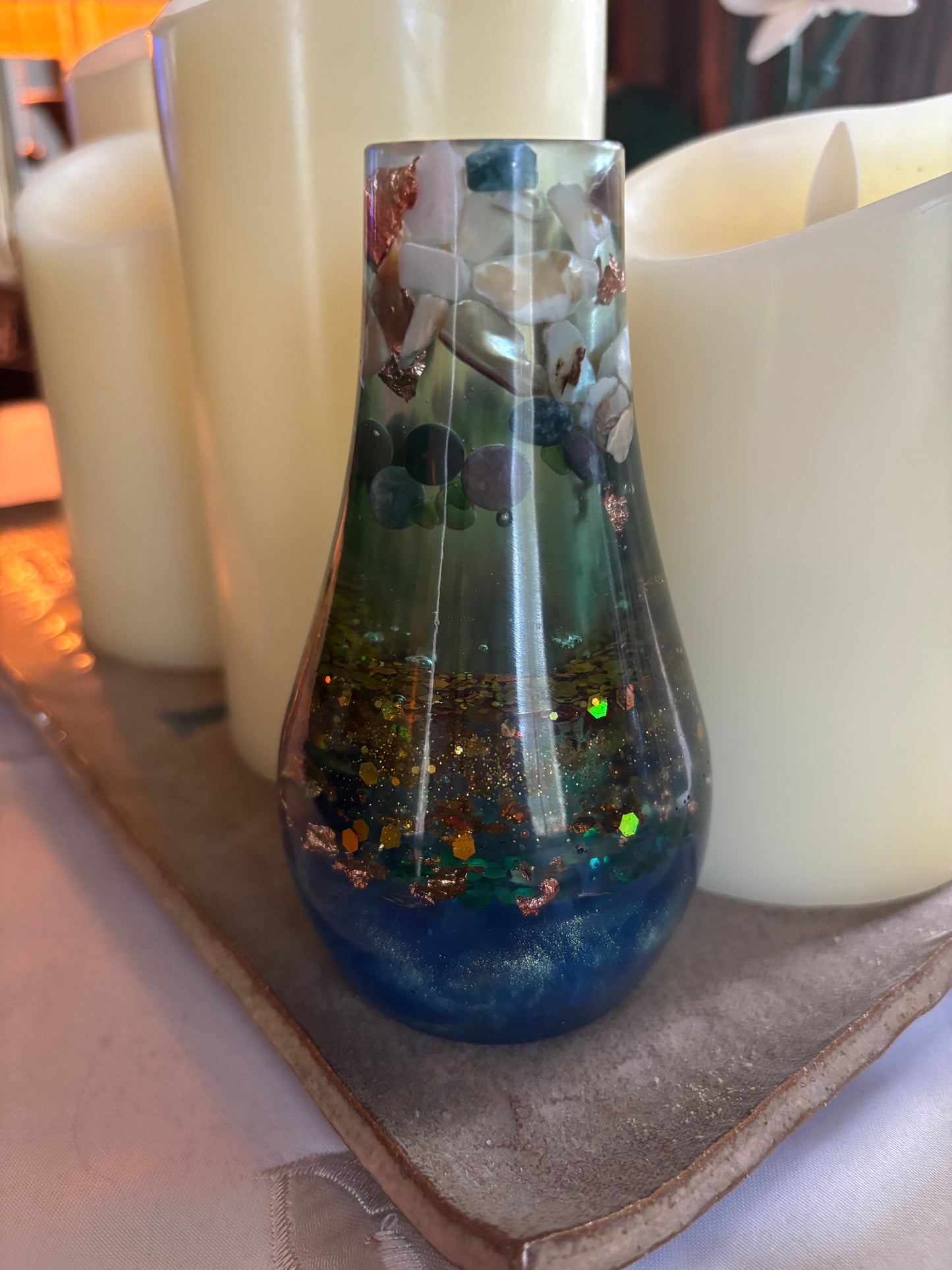 Ocean-Inspired Resin Bud Vase | Coastal Decor | Handmade Resin Vase | Optional LED Light Base | One-of-a-Kind Home Decor Gift