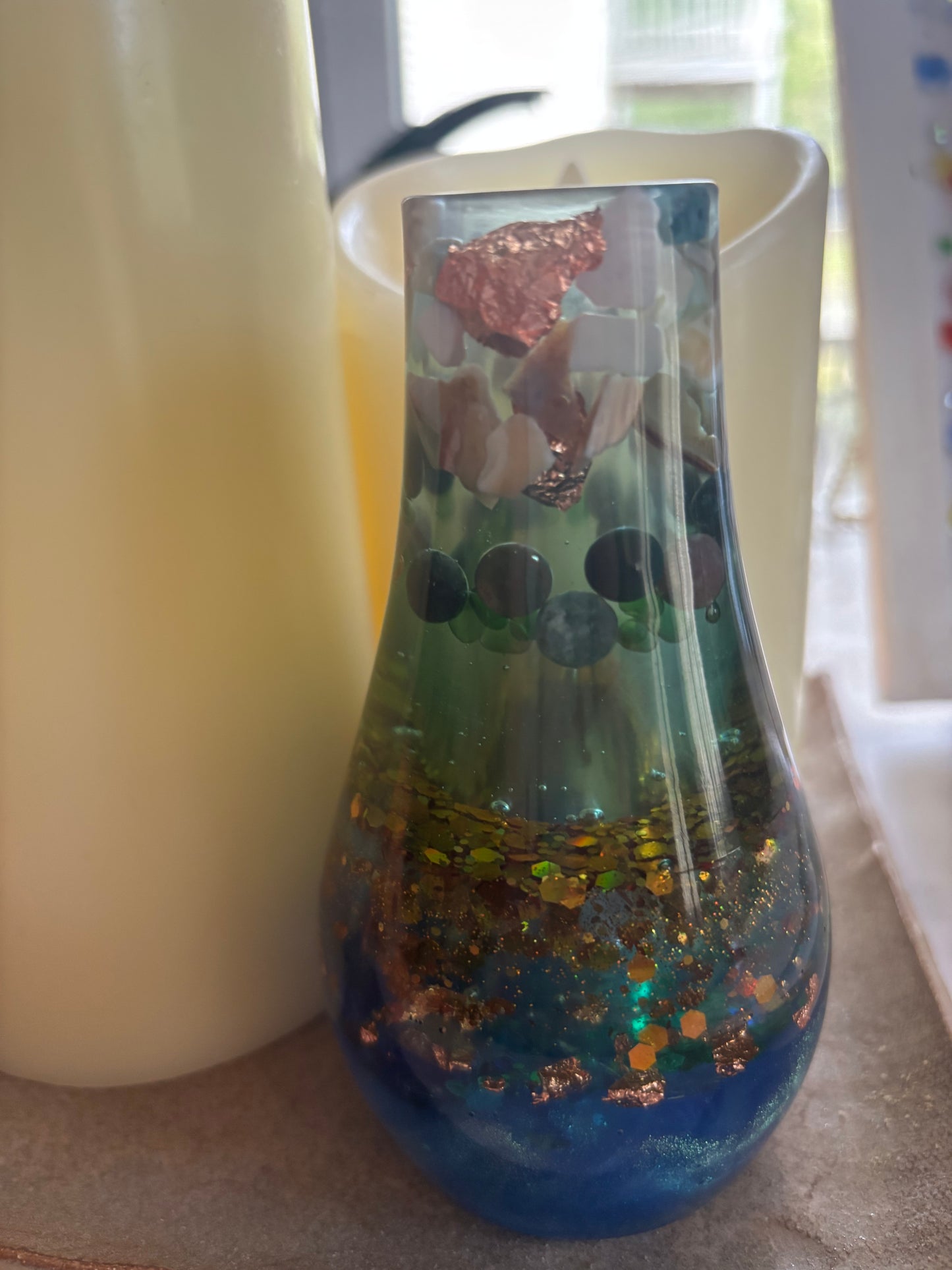 Ocean-Inspired Resin Bud Vase | Coastal Decor | Handmade Resin Vase | Optional LED Light Base | One-of-a-Kind Home Decor Gift