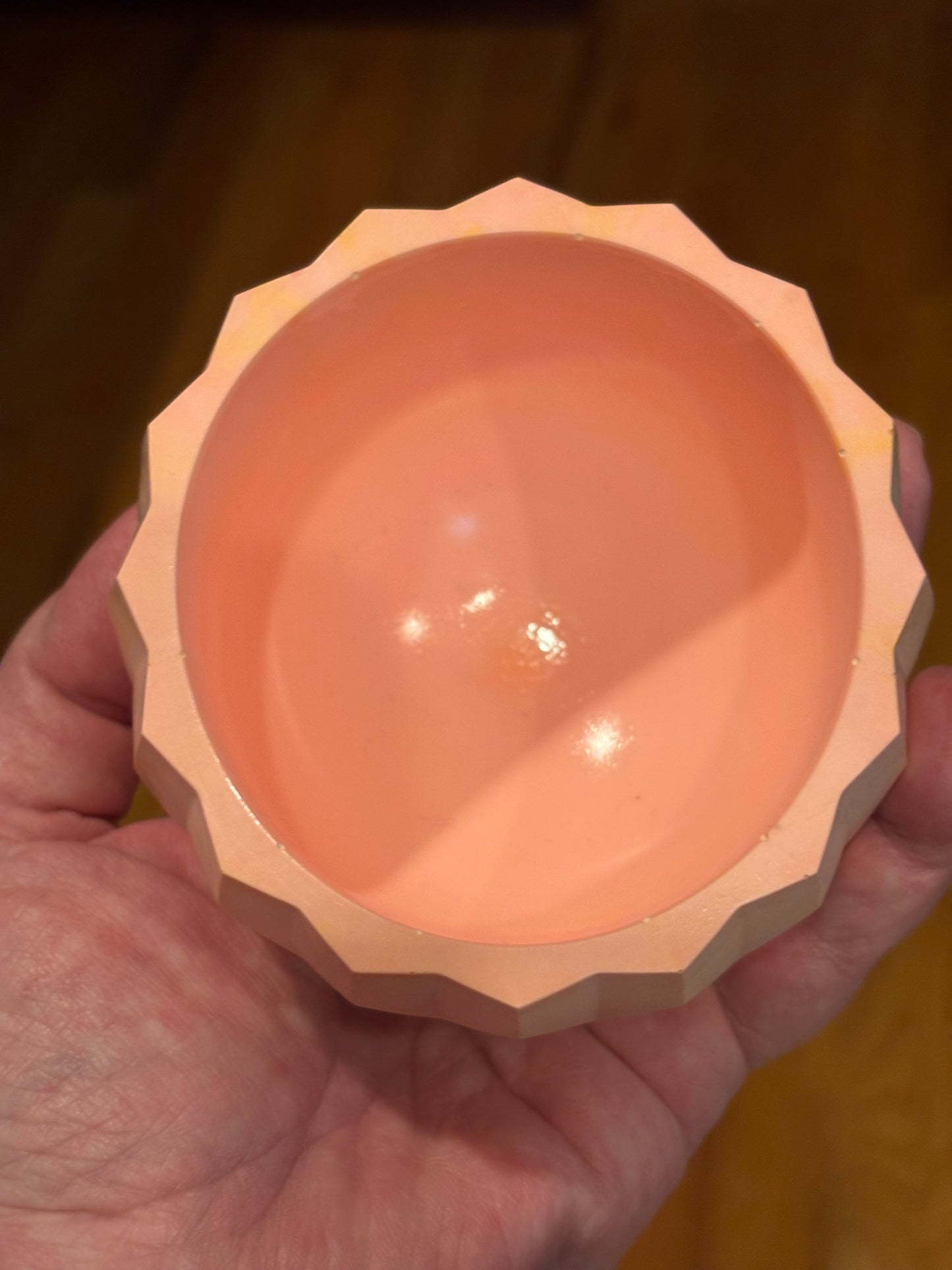Blush Pink/Coral Ceramic Resin Jewelry Dish, Faceted Trinket Bowl, Planter, Handmade Vanity Decor, Minimalist Catchall Dish
