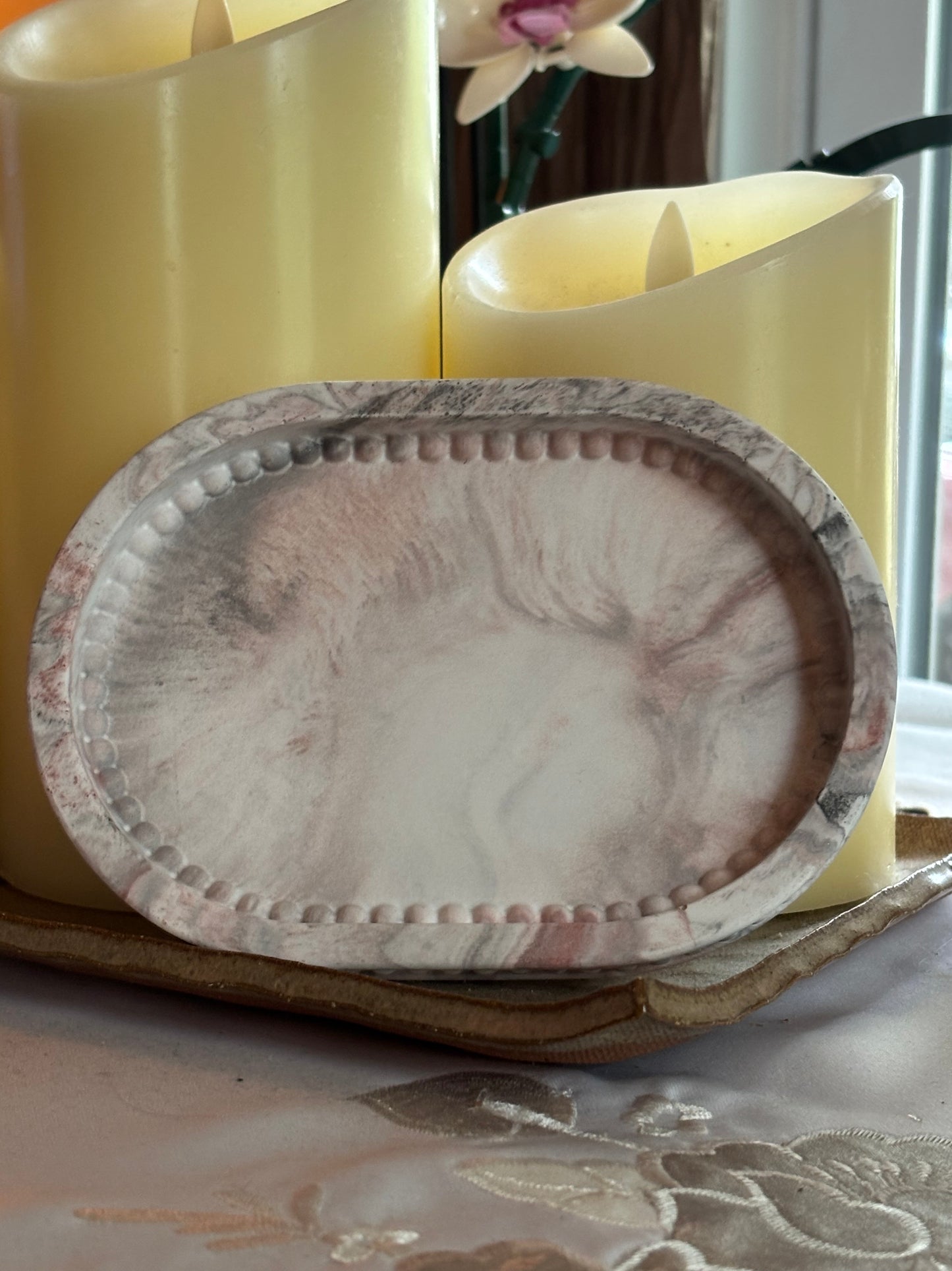 Soft Marble Ceramic Resin Jewelry Tray | Neutral Trinket Dish | Blush Beige Decor | Minimalist Ring Dish | Handmade Gift for Her