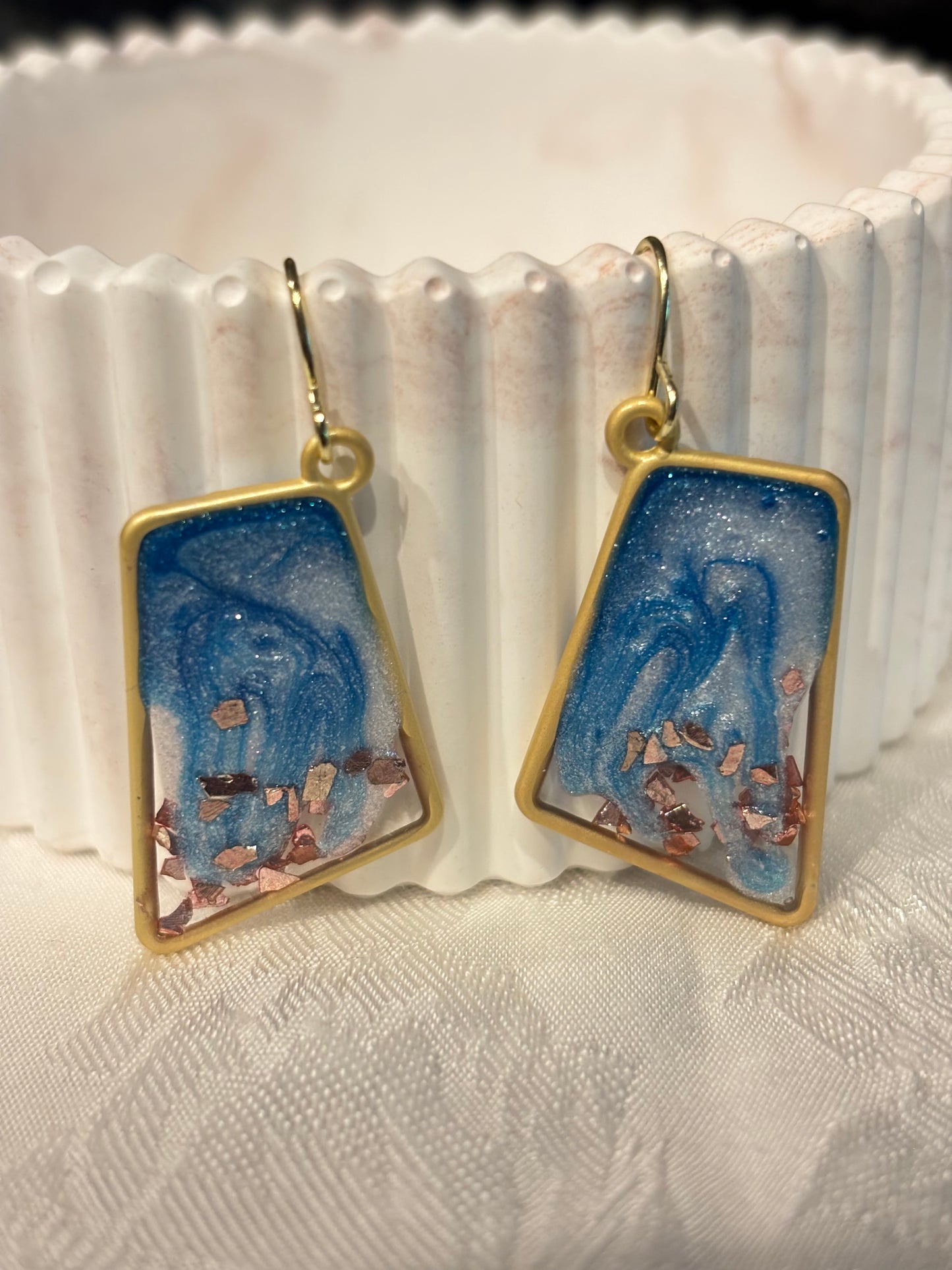 Ocean Resin Dangle Earrings with Copper Flakes | Blue Abstract Drop Earrings | Coastal Inspired Handmade Jewelry | Lightweight Statement Earrings