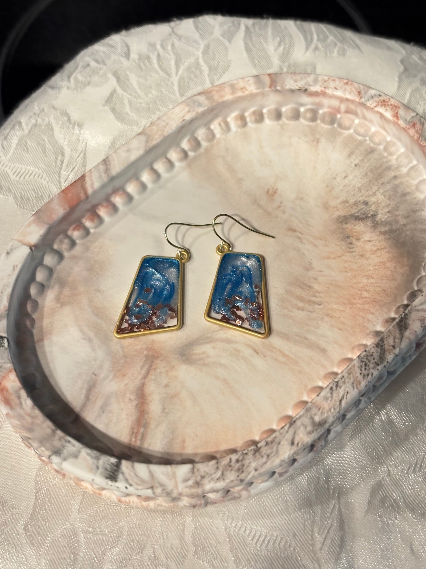 Ocean Resin Dangle Earrings with Copper Flakes | Blue Abstract Drop Earrings | Coastal Inspired Handmade Jewelry | Lightweight Statement Earrings