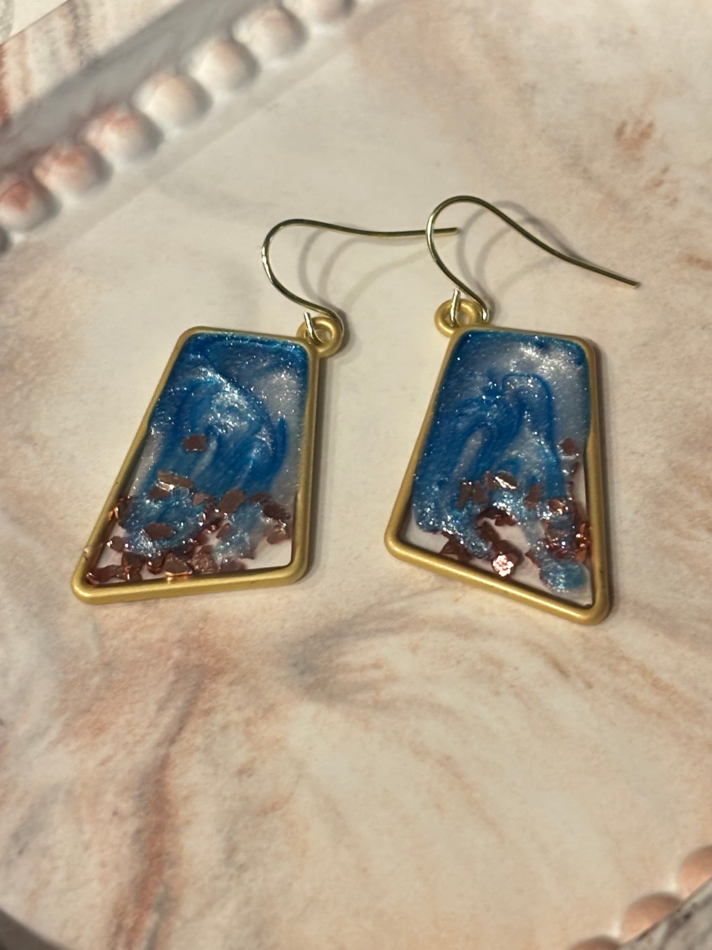 Ocean Resin Dangle Earrings with Copper Flakes | Blue Abstract Drop Earrings | Coastal Inspired Handmade Jewelry | Lightweight Statement Earrings