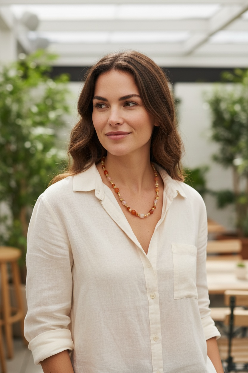 Dragon’s Tears Carnelian Necklace, 16 Inch Gemstone Necklace with Gold Filigree Spacers, Handmade Statement Jewelry