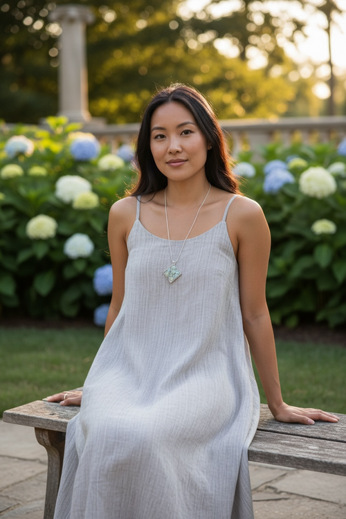 Blue Opal Resin Necklace, Silver Flake Pendant on Snake Chain, Handmade Gemstone Jewelry, Modern Statement Necklace