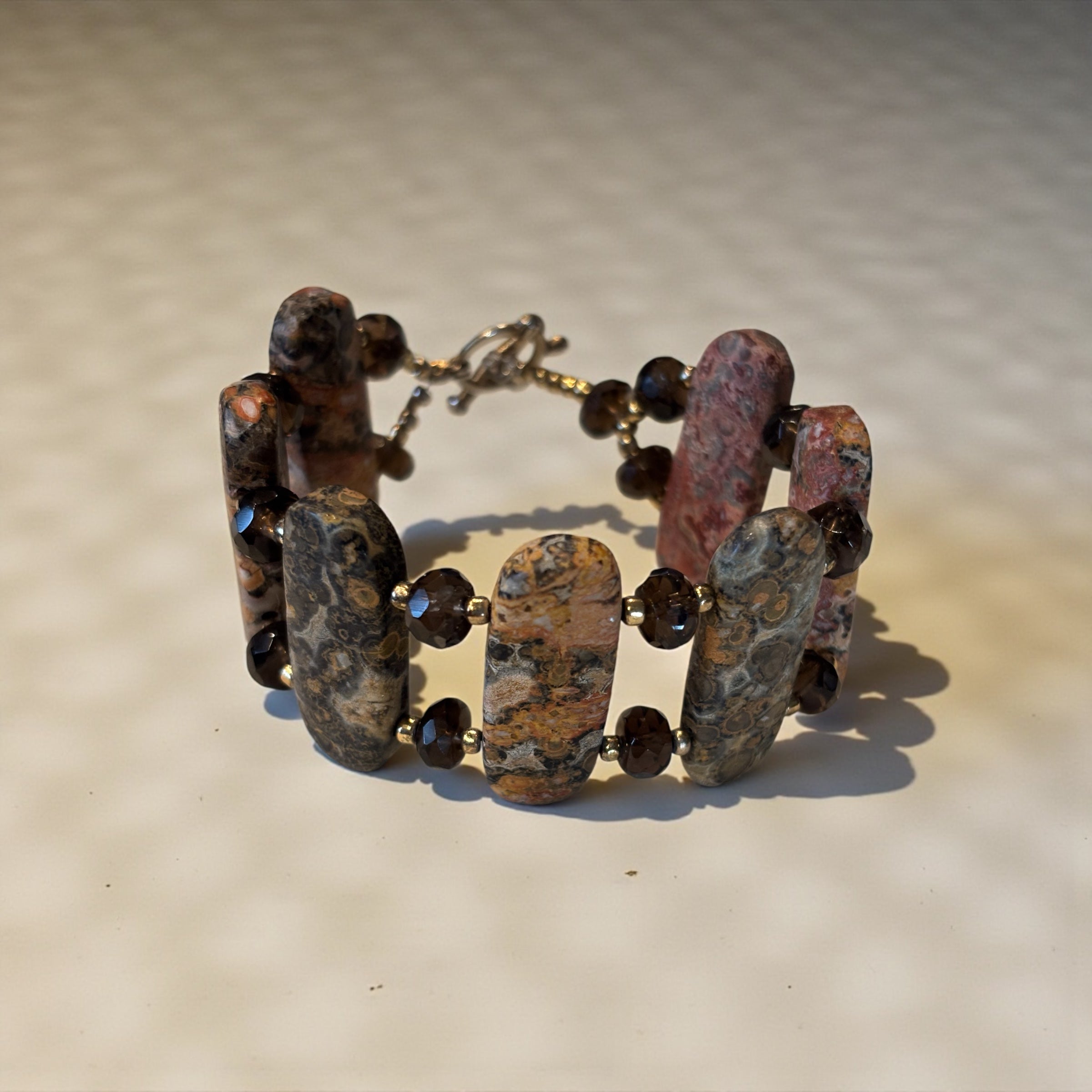 Earthy Stone Bracelet with Brown Czech Glass Beads, 7.5 Inch Handmade Natural Gemstone Bracelet, Rustic Boho Jewelry