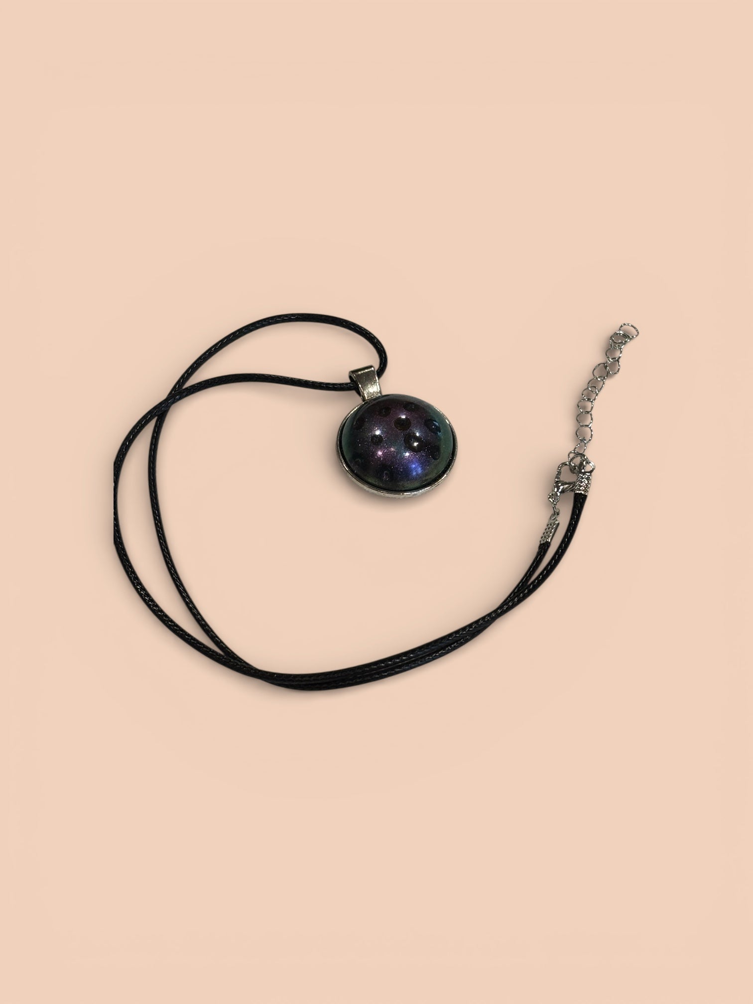 Galaxy Resin Choker Necklace, 18 Inch Celestial Pendant on Black Waxed Cotton Cord with Extender, Space Inspired Jewelry
