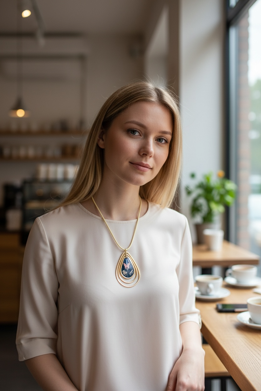 Tiered Teardrop Butterfly Resin Pendant Necklace, 24 Inch Waxed Cotton Cord Necklace, Nature Inspired Butterfly Jewelry with Extender