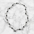 Hand Wired Hematite Necklace, 16 Inch Black Stone Necklace with Silver Wire Loops, Minimalist Artisan Jewelry