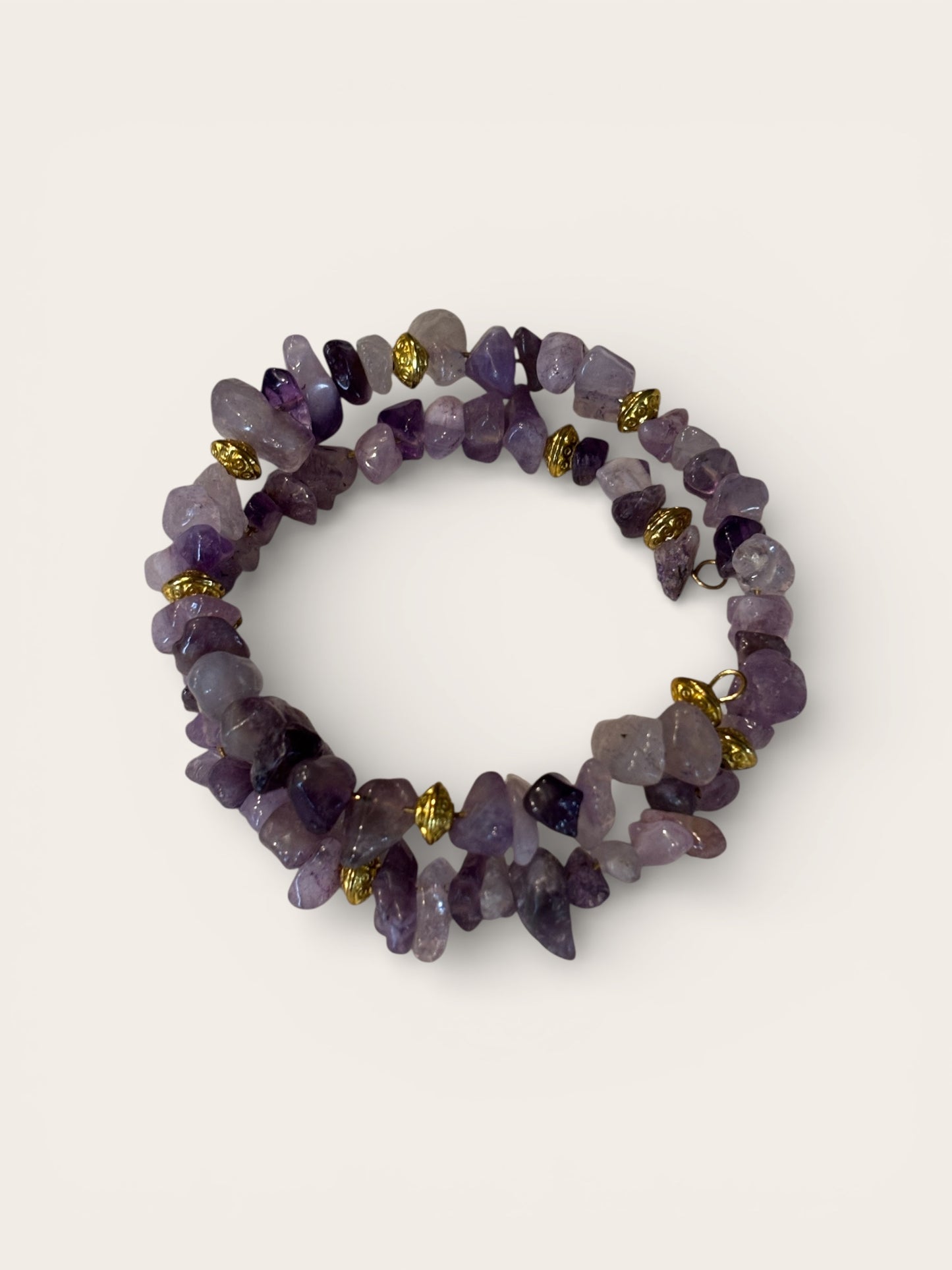 Amethyst Chip Wrap Bracelet with Gold Spacers, Purple Crystal Layered Bracelet, Boho Gemstone Jewelry