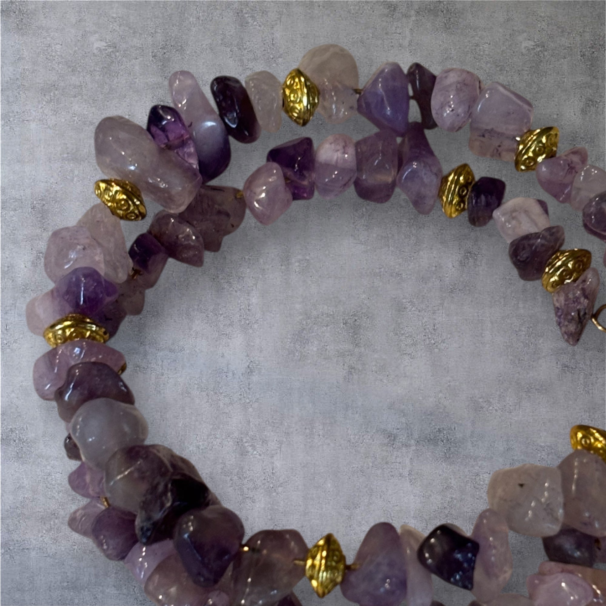 Amethyst Chip Wrap Bracelet with Gold Spacers, Purple Crystal Layered Bracelet, Boho Gemstone Jewelry