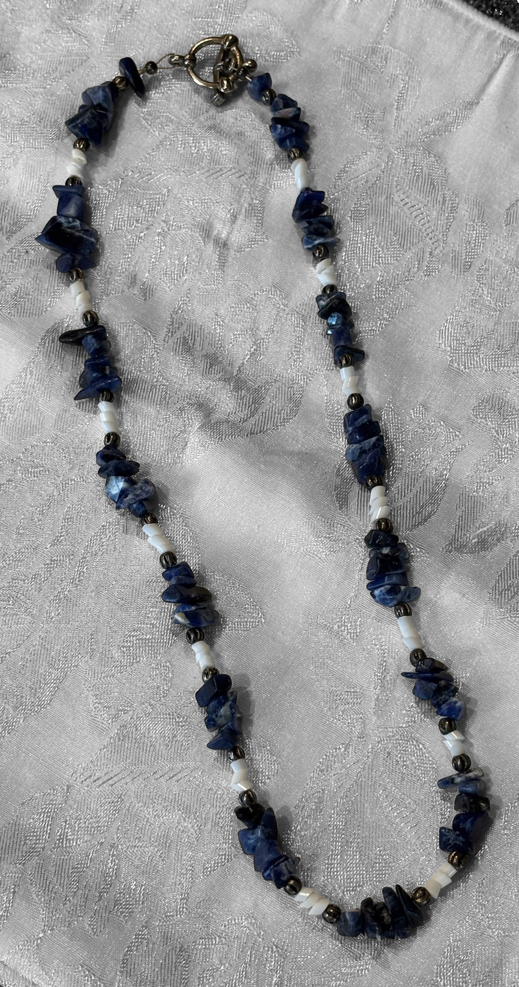 Lapis Lazuli Chip Necklace with Shell Spacer Beads, 17  Inch Blue Stone Necklace, Handmade Boho Coastal Jewelry