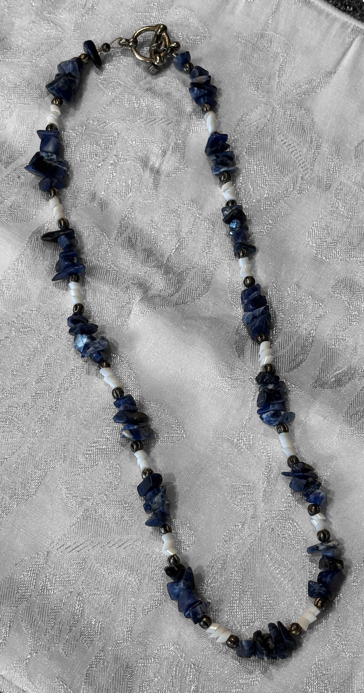 Lapis Lazuli Chip Necklace with Shell Spacer Beads, 17  Inch Blue Stone Necklace, Handmade Boho Coastal Jewelry