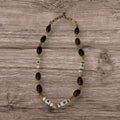 Rustic Citrine, Glass & Bone Necklace, 20 Inch Earthy Boho Statement Necklace, Handmade Artisan Jewelry with Toggle Clasp