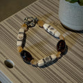 Rustic Citrine, Glass & Bone Bracelet, 6.75 Inch Earthy Boho Beaded Bracelet with Toggle Clasp, Handmade Artisan Jewelry