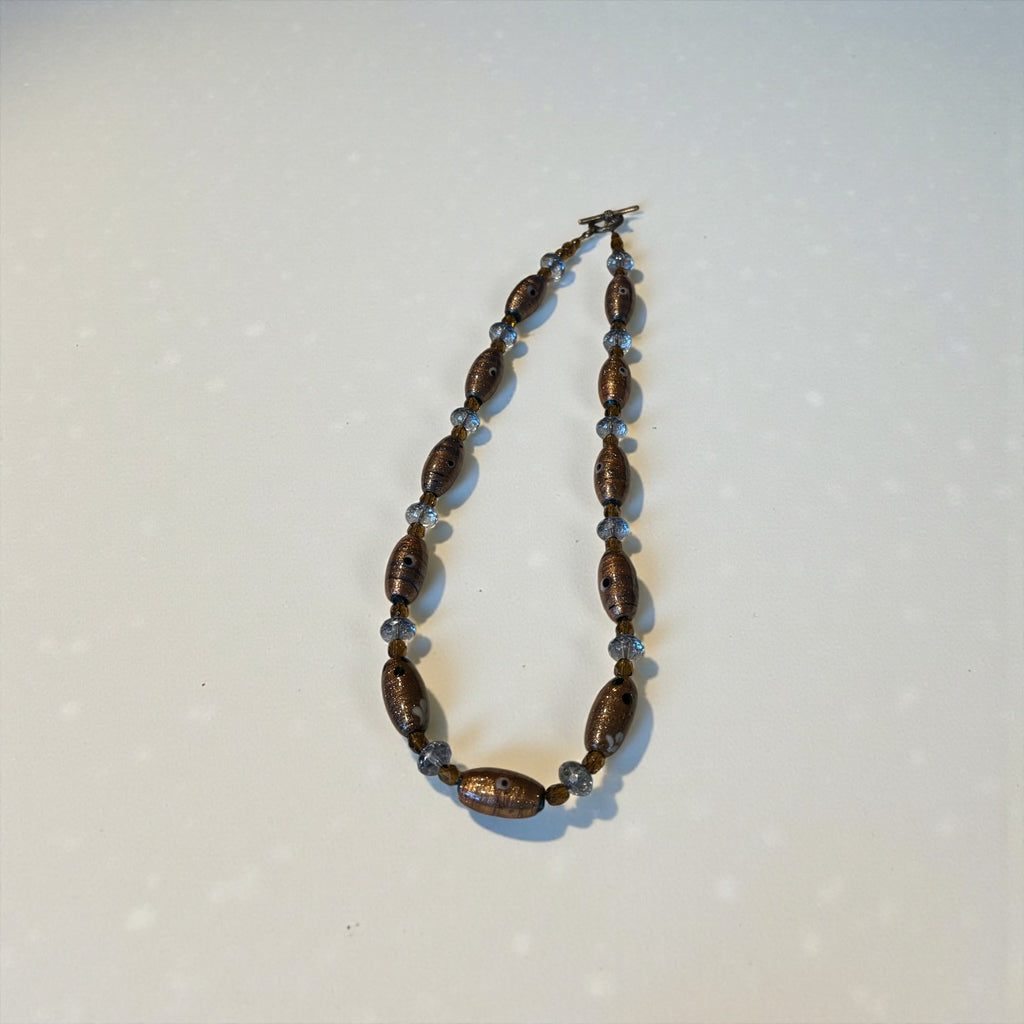 20 inch Glass Focal Bead Necklace with Blue & Brown Czech Glass, Handmade Artisan Boho Necklace, Earthy Statement Jewelry with Toggle Clasp