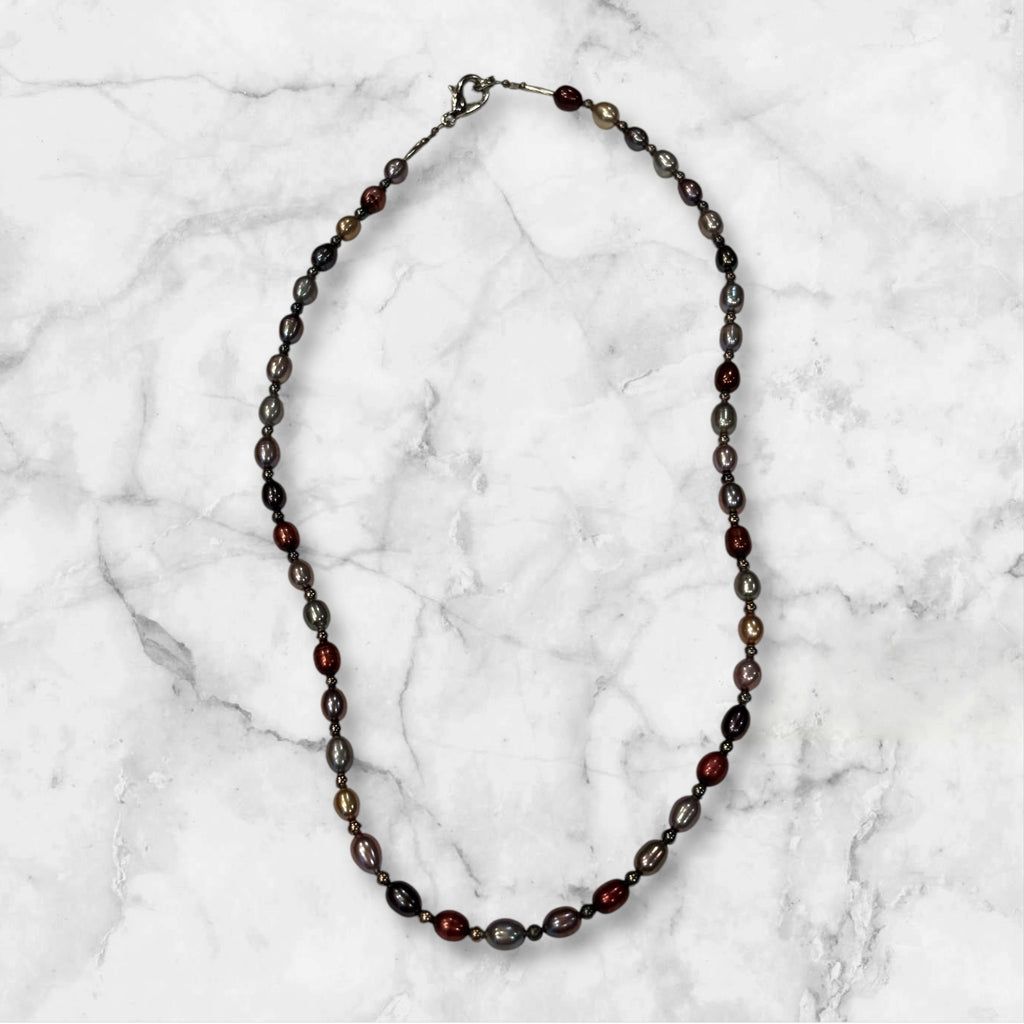 Multi-Color Freshwater Pearl Necklace, 16 Inch with Lobster Clasp, Iridescent Pearl Jewelry, Elegant Everyday Necklace