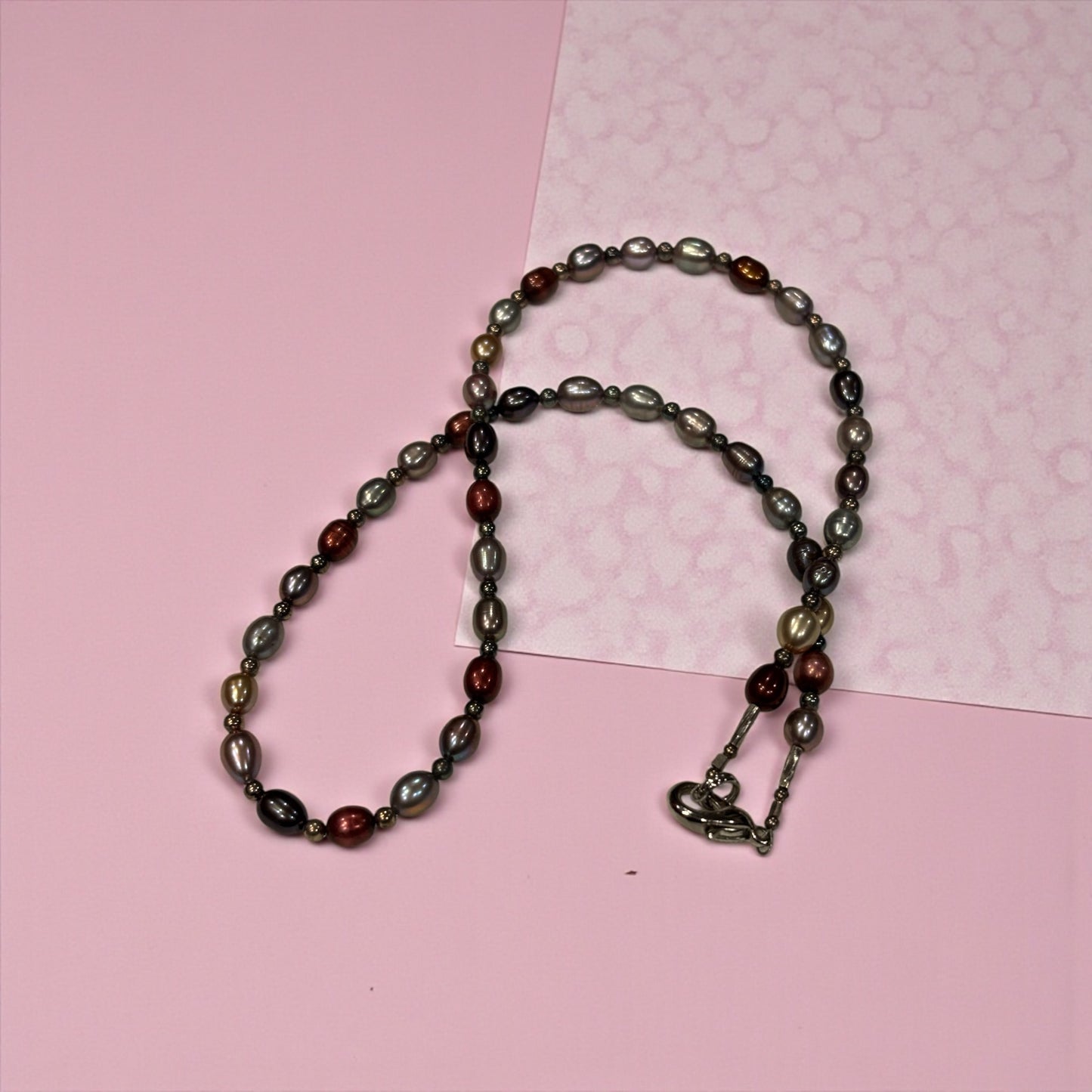 Multi-Color Freshwater Pearl Necklace, 16 Inch with Lobster Clasp, Iridescent Pearl Jewelry, Elegant Everyday Necklace