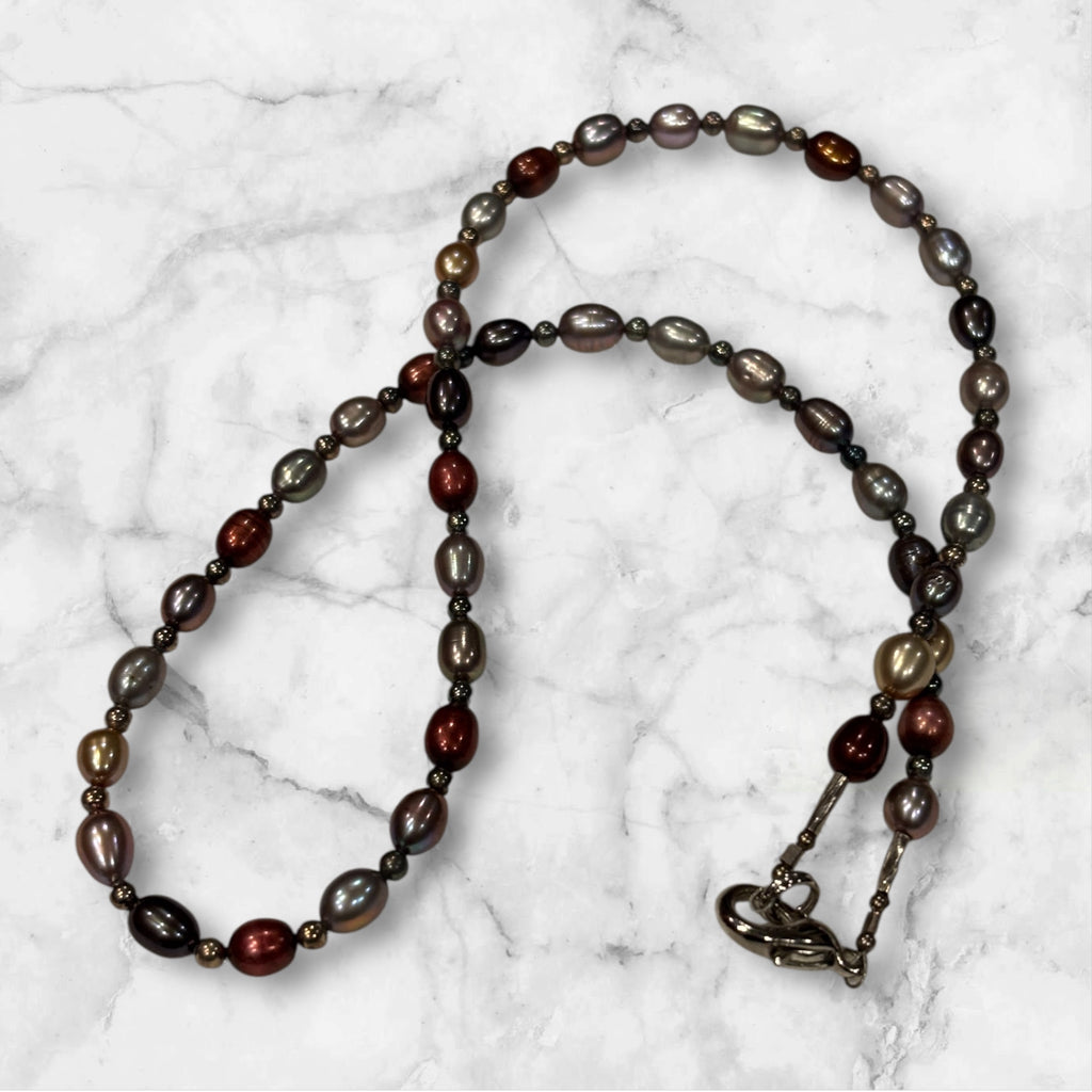 Multi-Color Freshwater Pearl Necklace, 16 Inch with Lobster Clasp, Iridescent Pearl Jewelry, Elegant Everyday Necklace