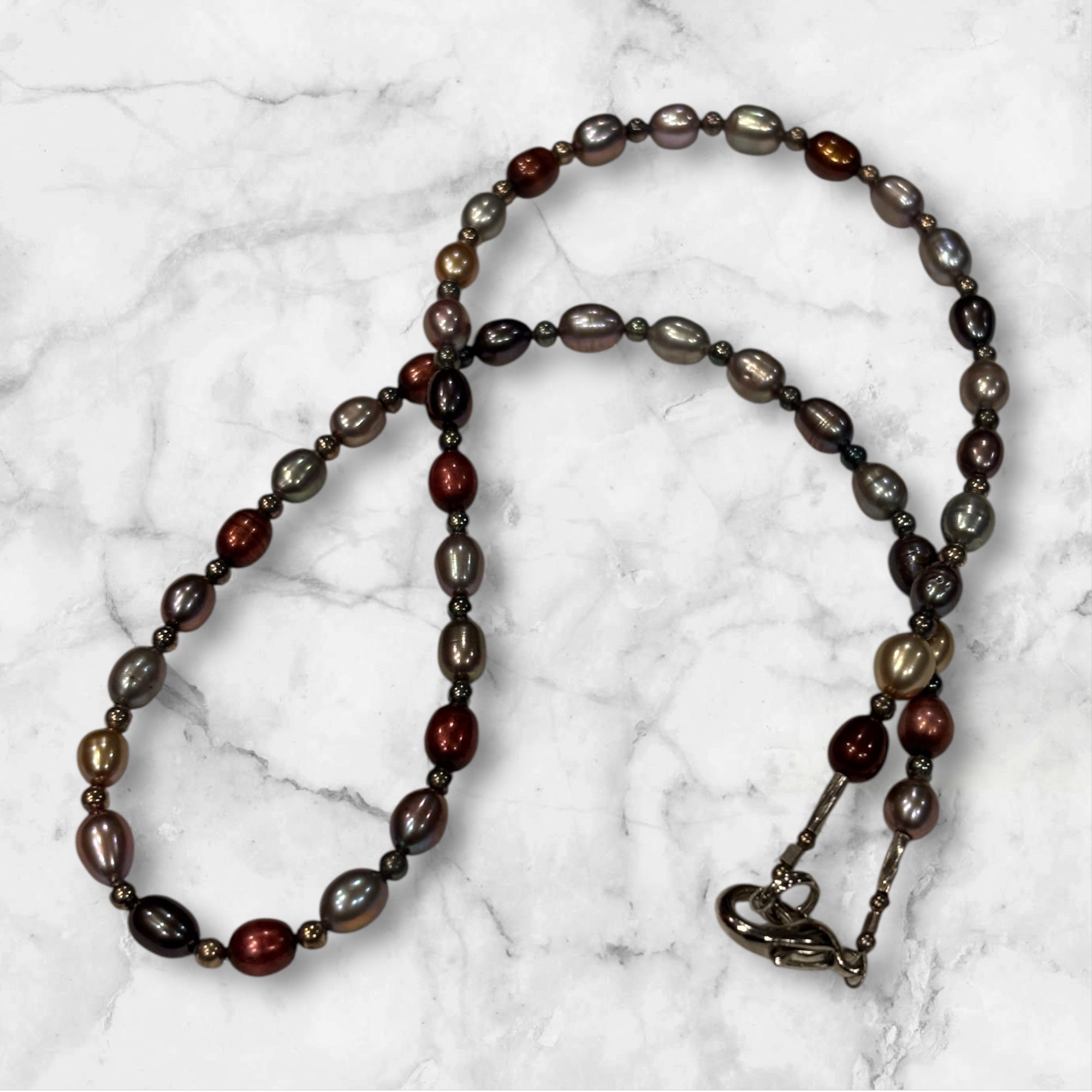 Multi-Color Freshwater Pearl Necklace, 16 Inch with Lobster Clasp, Iridescent Pearl Jewelry, Elegant Everyday Necklace