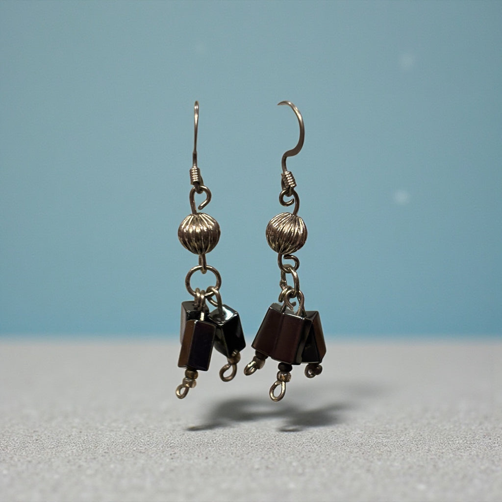 Hematite Dangle Earrings, Silver Tone Drop Earrings, Handmade Minimalist Jewelry, Modern Neutral Earrings, Gift for Her