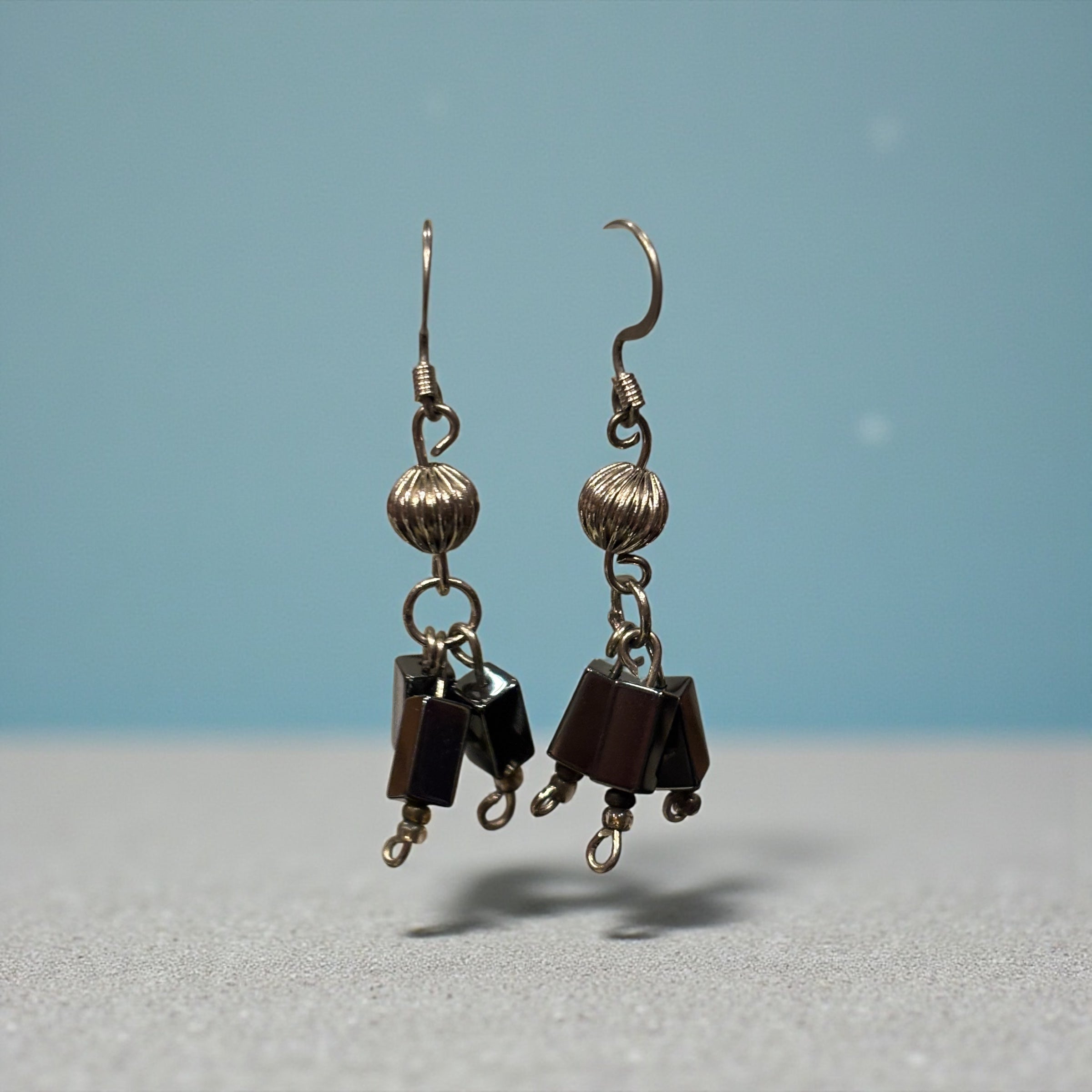 Hematite Dangle Earrings, Silver Tone Drop Earrings, Handmade Minimalist Jewelry, Modern Neutral Earrings, Gift for Her