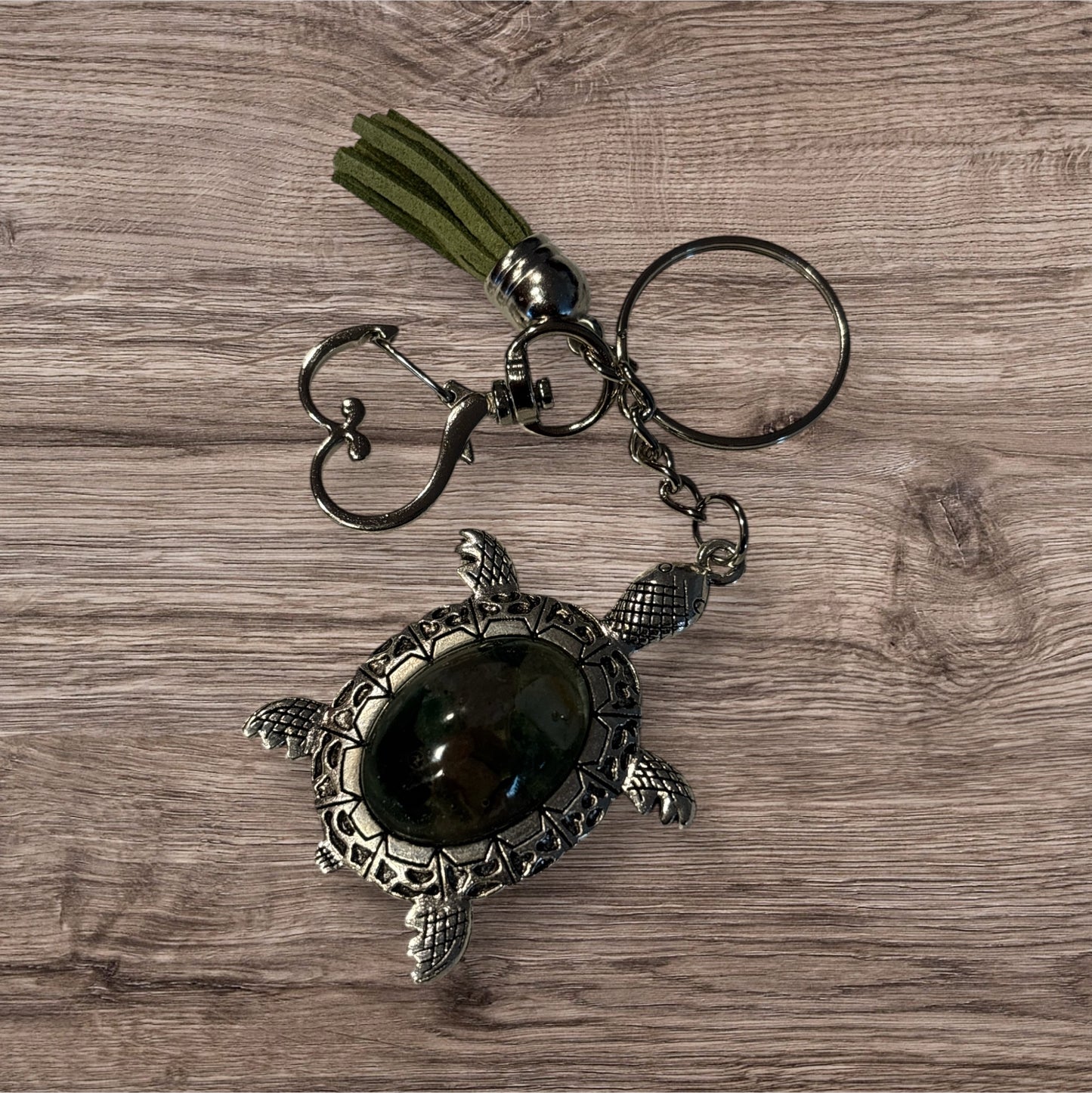 Turtle Resin Keychain with Jasper Chips, Gemstone Turtle Keyring, Handmade Gift for Turtle Lovers