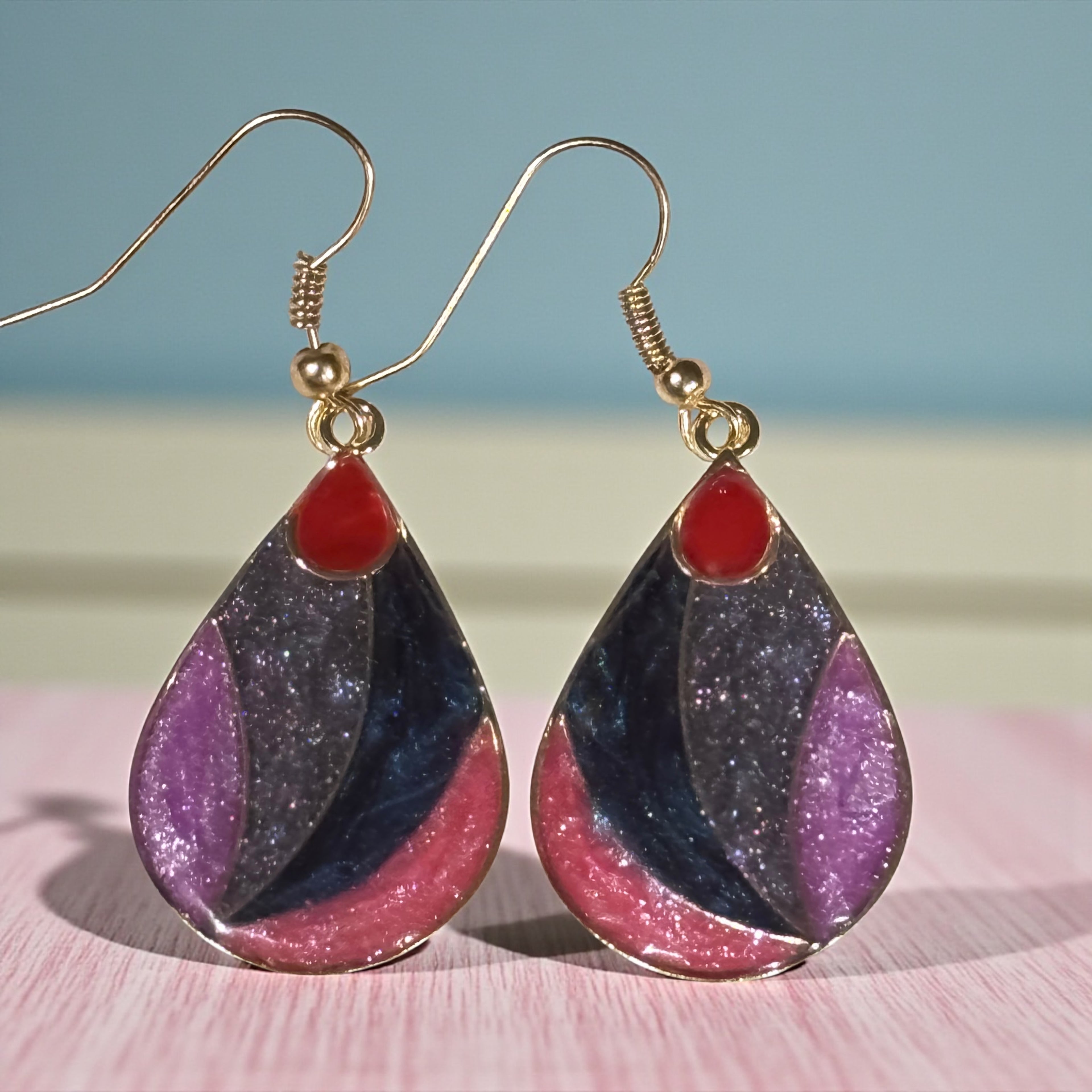 Teardrop Resin Earrings, Pink Purple Navy Swirl Dangle Earrings, Glitter Resin Jewelry, Lightweight Statement Earrings, Handmade Gift