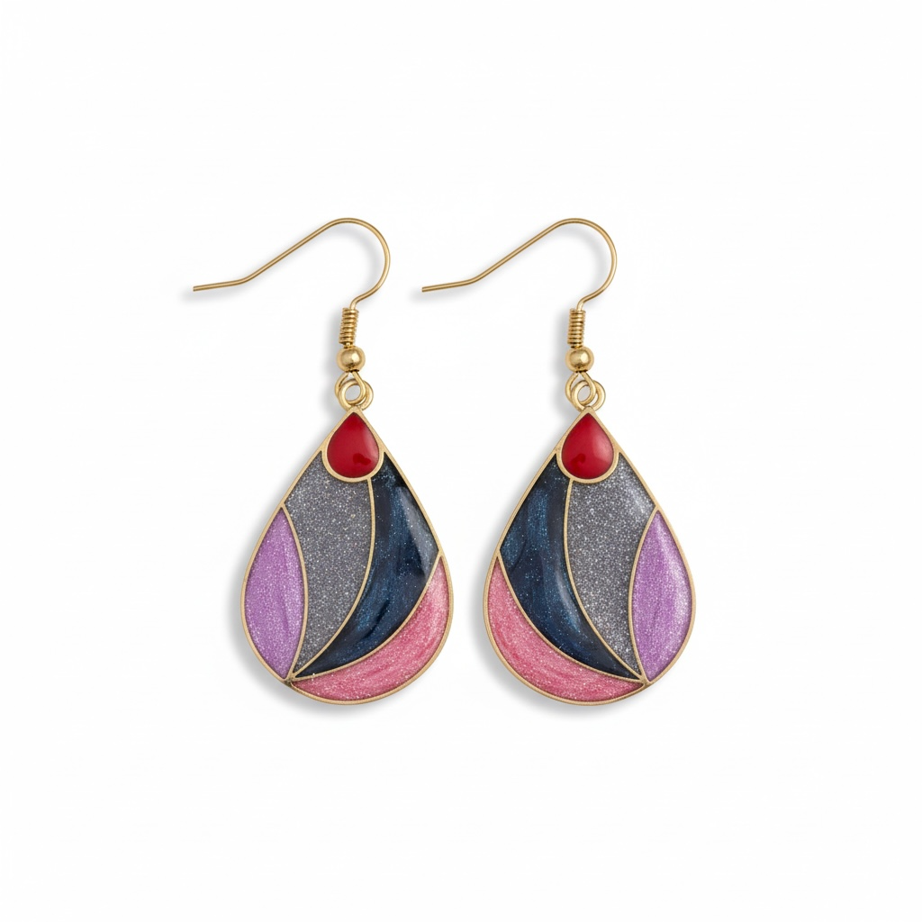 Teardrop Resin Earrings, Pink Purple Navy Swirl Dangle Earrings, Glitter Resin Jewelry, Lightweight Statement Earrings, Handmade Gift