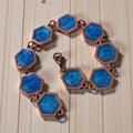 Blue Sparkle Hexagon Bracelet, Copper Geometric Link Bracelet 7.25”