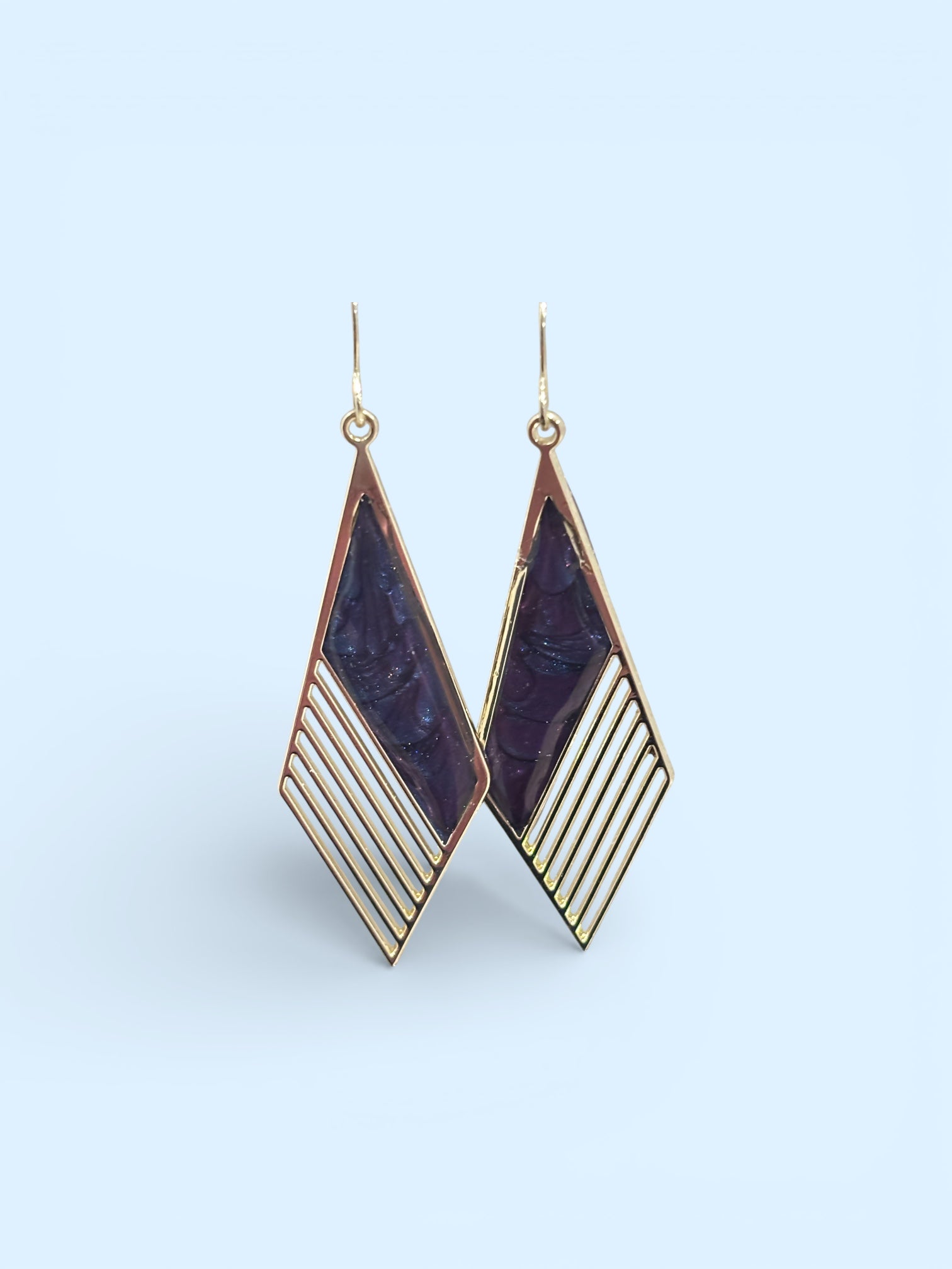 Purple Galaxy Dangle Earrings, Gold Geometric Cats Eye Resin Earrings, Celestial Statement Jewelry