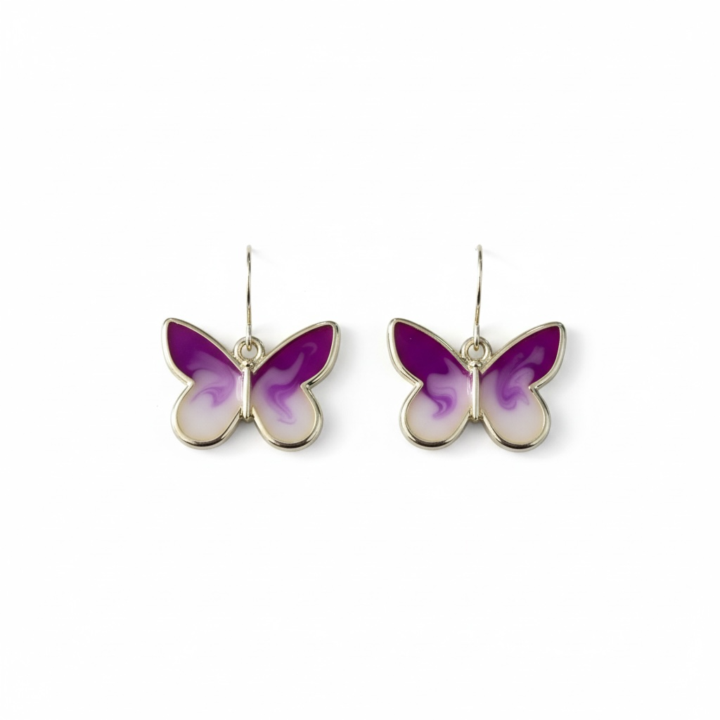 Lavender & Cream Butterfly Earrings – Gold Framed Swirl Resin Dangles