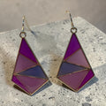 Pink and Purple Geometric Dangle Earrings | Color Block Statement Earrings | Modern Triangle Earrings | Gold Tone Stained Glass Style Jewelry | Bold Pink Drop Earrings