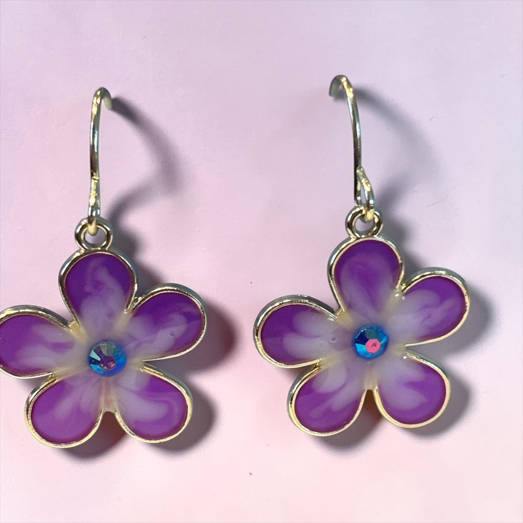 Purple Daisy Flower Dangle Earrings, Cute Floral Earrings, Spring Flower Jewelry, Pink Purple Daisy Earrings, Gift for Her