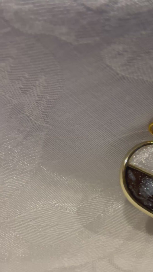 Black and White Heart Pendant Necklace, Neutral Resin Heart Jewelry, Minimalist Statement Necklace, Gold Chain Heart Pendant, Gift for Her