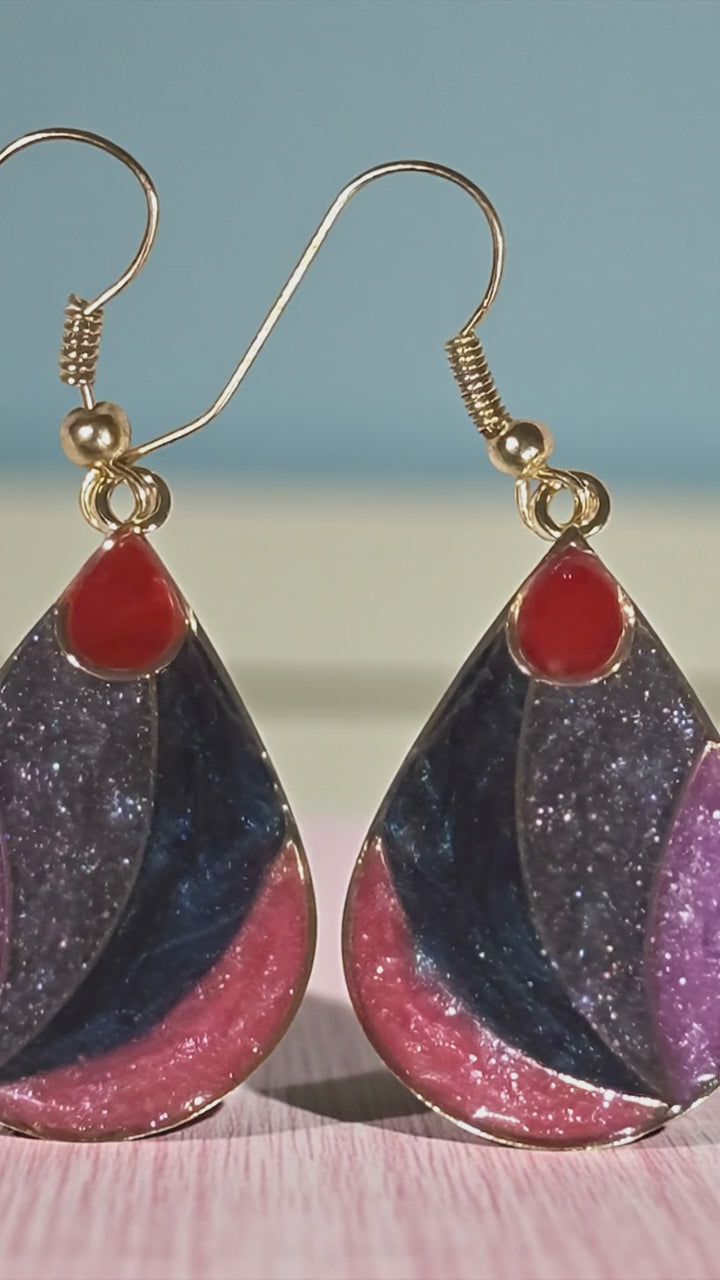 Teardrop Resin Earrings, Pink Purple Navy Swirl Dangle Earrings, Glitter Resin Jewelry, Lightweight Statement Earrings, Handmade Gift