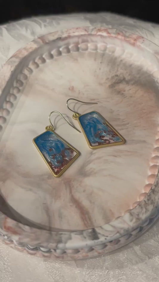 Ocean Resin Dangle Earrings with Copper Flakes | Blue Abstract Drop Earrings | Coastal Inspired Handmade Jewelry | Lightweight Statement Earrings