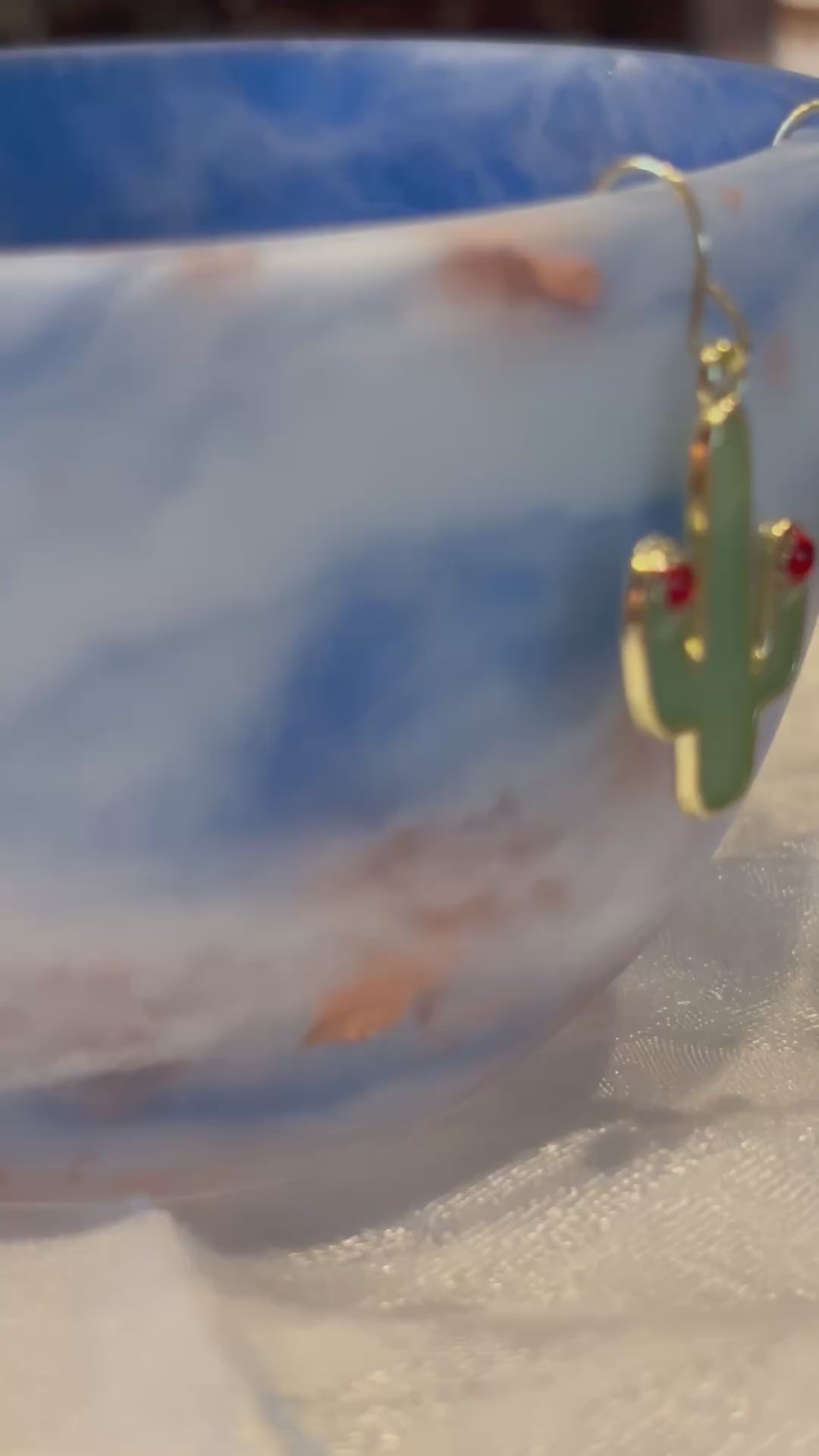 Green Cactus Dangle Earrings with Red Crystal Accent | Desert Jewelry | Southwest Style Earrings | Cute Botanical Earrings | Lightweight Gold Tone Dangles