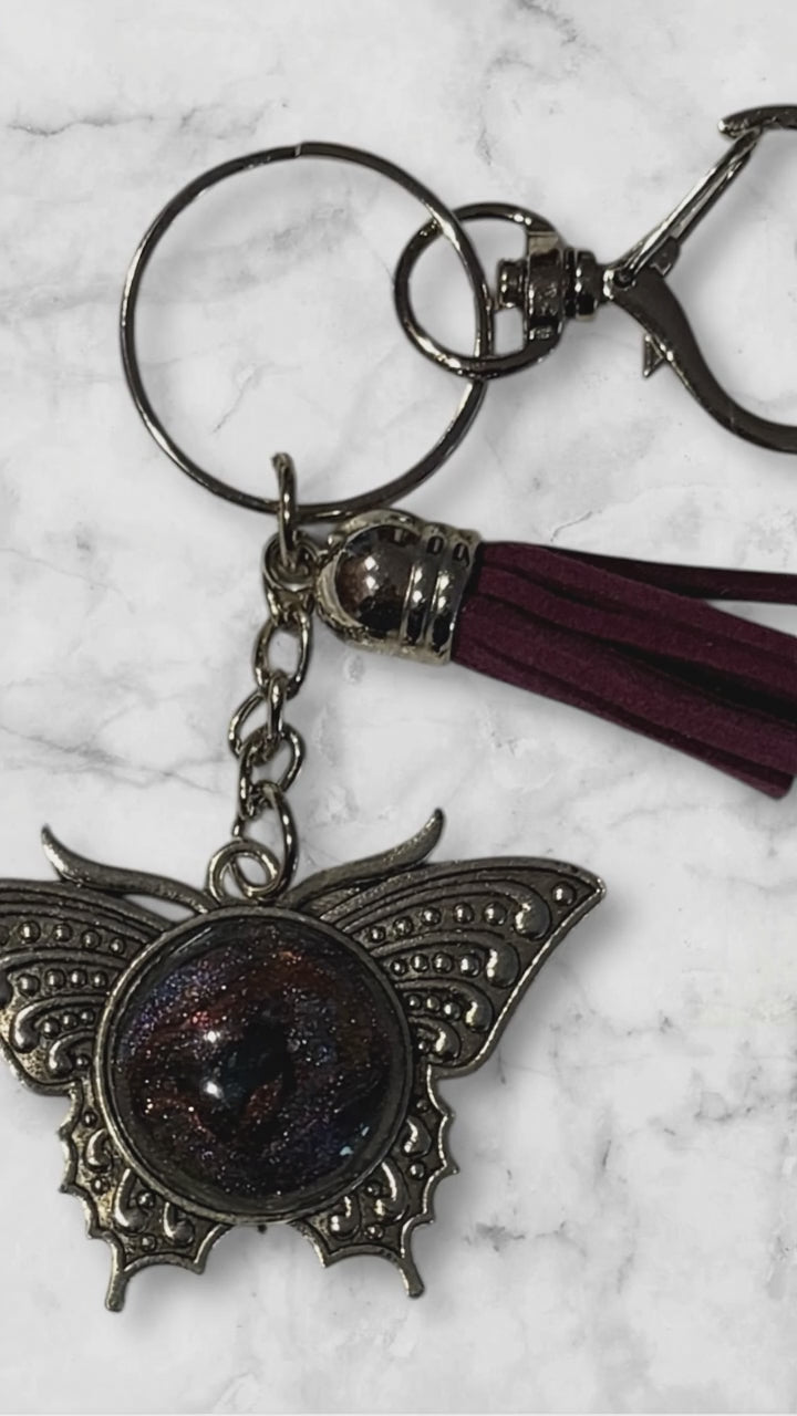 Galaxy Butterfly Keychain, Resin Cosmic Butterfly Charm, Celestial Boho Keyring